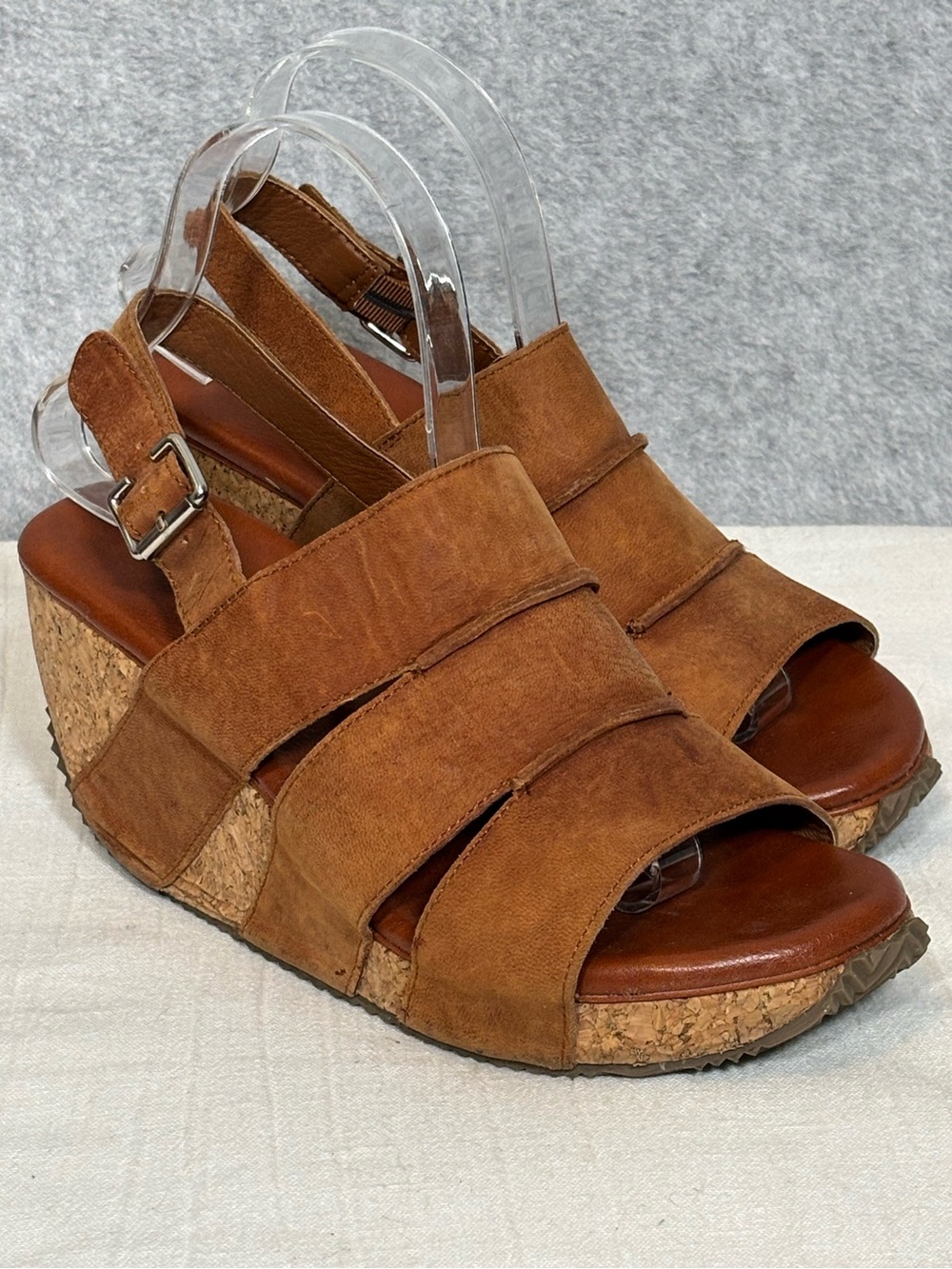 VOLATILE Robeline Wedge Cork Platform Leather Sandals-Tan Brown-Women Size 8